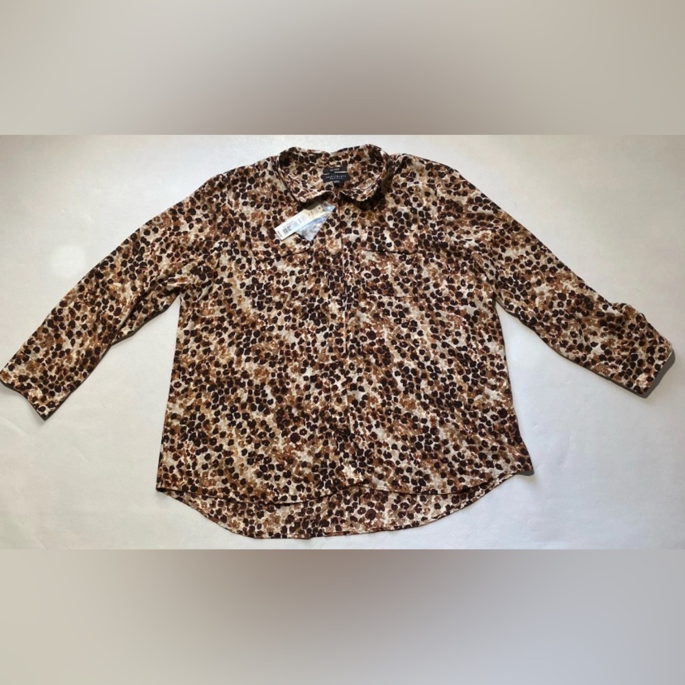 NEW Womens Size PXL Olivia Investments Animal Layer Long Sleeve Blouse Top $49